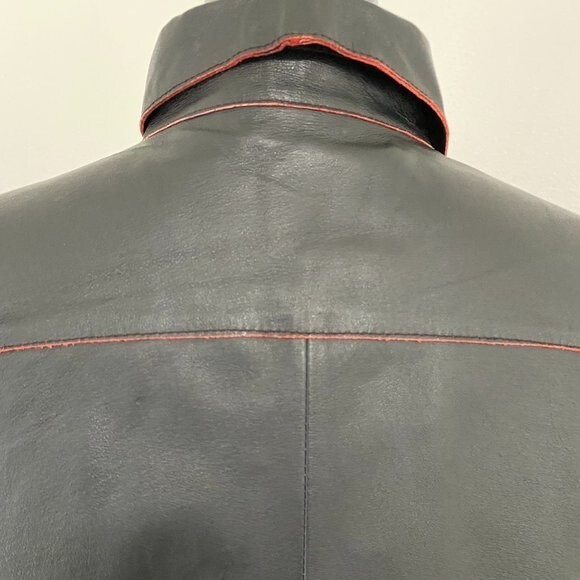 Madison Studio Black with Red Pin Stripe Leather Womens Jacket Size 8P - Picture 5 of 12